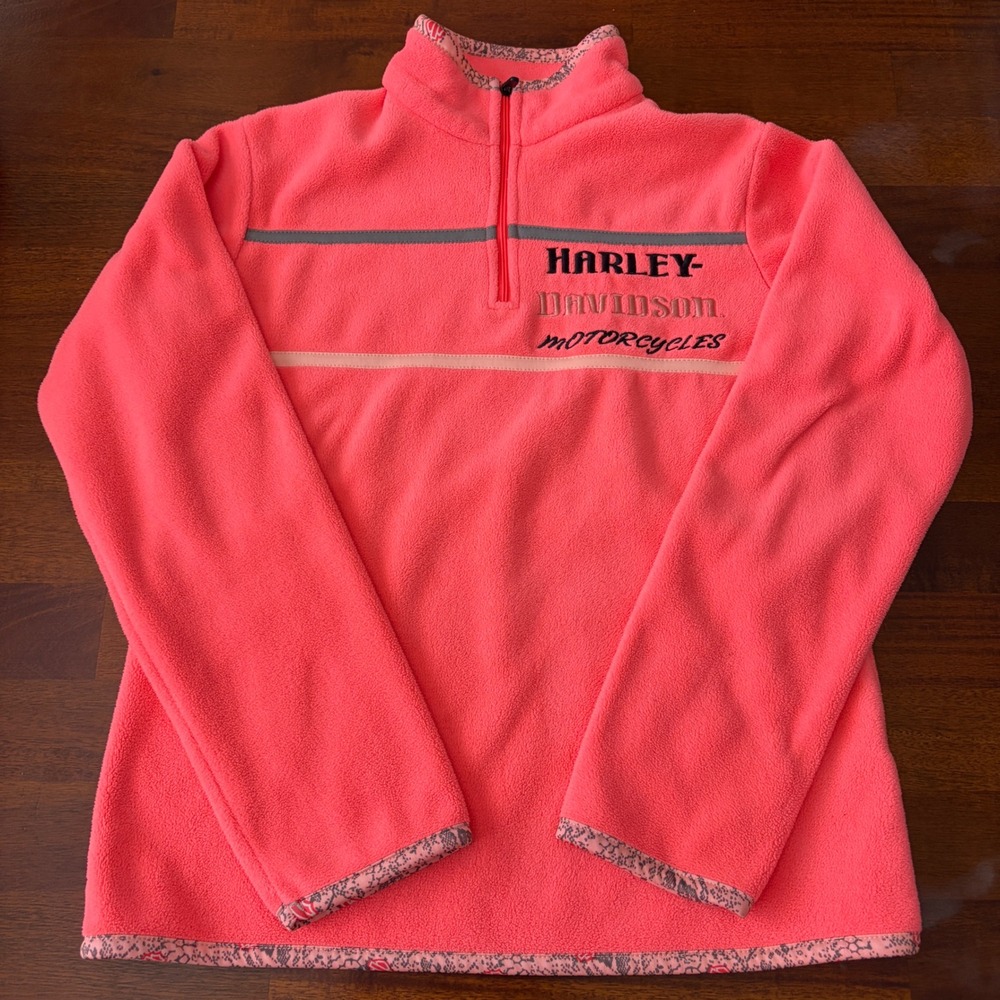 Harley Davison Girls Hot Pink Quarter Zip Pullover Fleece Jacket 10/12